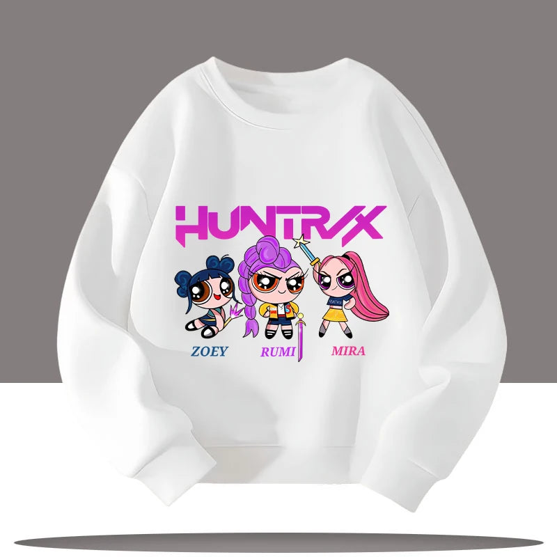 K-pop Demon Hunters Cartoon Print 3-12 Year Old New Style Kids Round-neck Sport Shirt Cute Girl Casual Top Children's Clothing