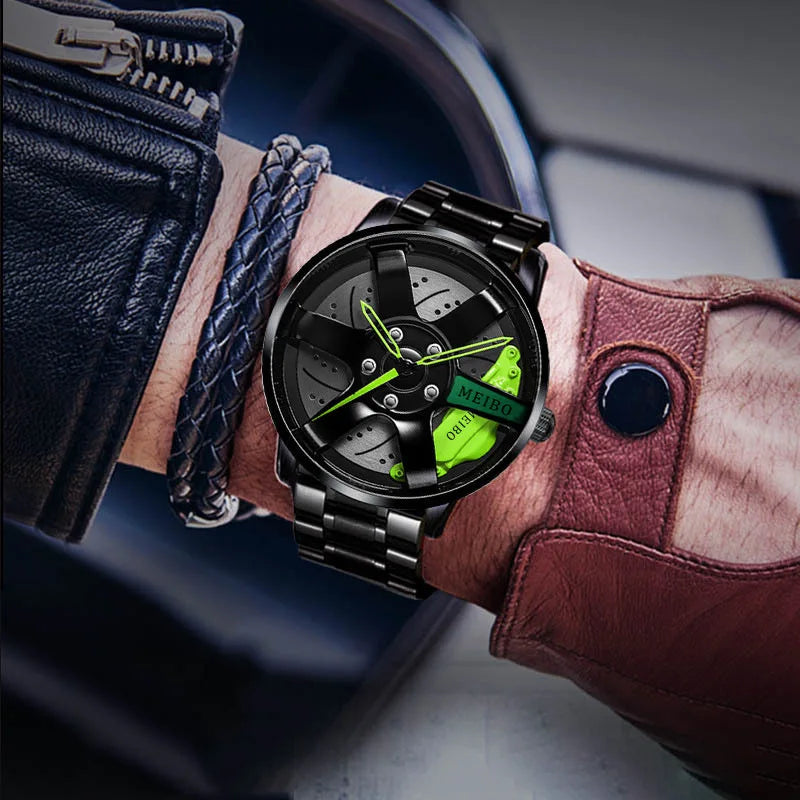 New Fashion Man Luxury Watches For Men Car Wheel Hub Stainless Steel Quartz Watch Mens Military Sport Leather Watch Reloj Hombre