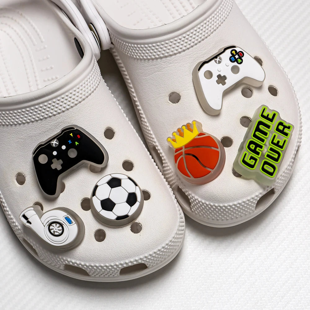 1PCS Pink Nurses Mom LED Shoes Charms Gamepad Turbo Football Shoe Decoration Accessories Rainbow Flower Doughnut Pins Clog