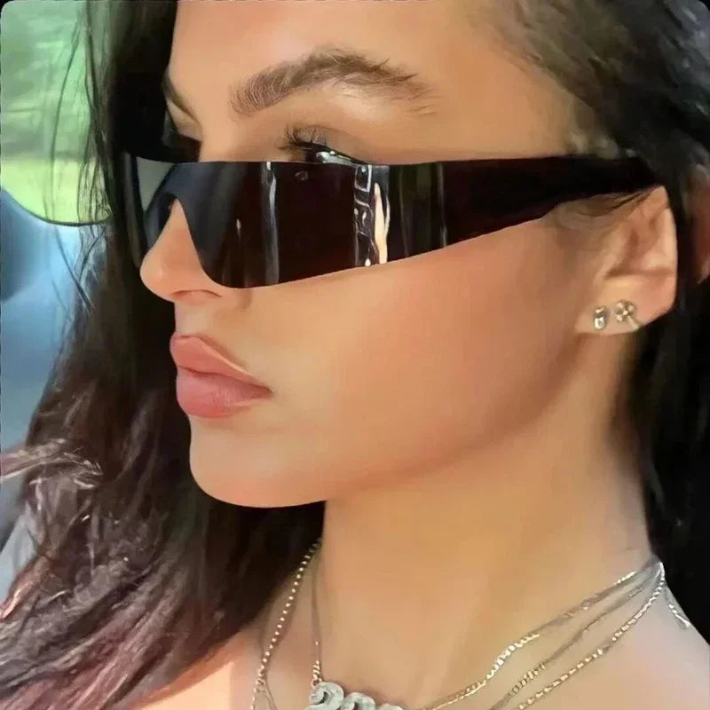 Steampunk Sunglasses for Men Women Y2K Sense of Tech None Frame Sun Glasses Men One Pieces Fashion Punk Goggle Eyewear UV400