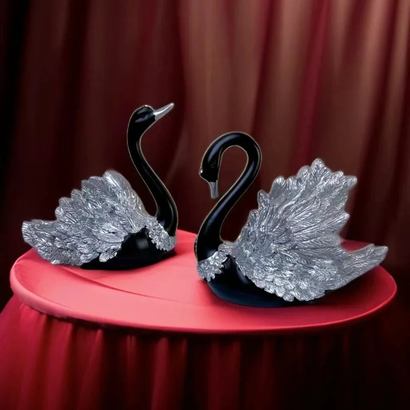 2PCS/set Couple Swan Sculpture Luxury Living Room Decor for Home Bar Cabinet TV Stand Tabletop Decoration, Multi-Scene Ornament