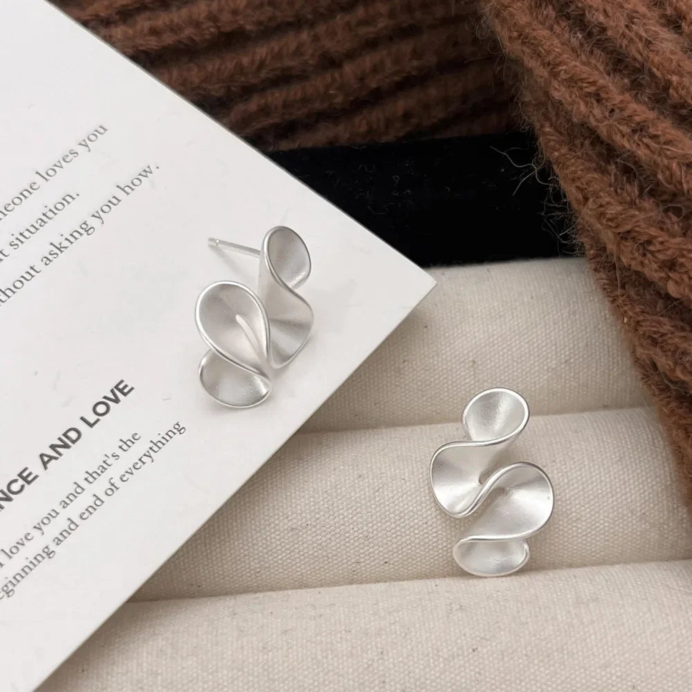 Real 925 Sterling Silver 18K Gold Twisted Flower Stud Earring for Women Minimalist Personality Fine Jewelry Trendy Accessory