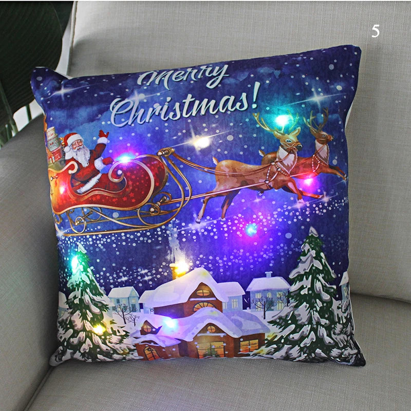 LED Christmas Cushion Cover Merry Santa Claus Light Pillow   Lighting Pillowcase Home Decoration New Year  Decor