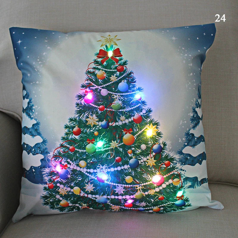 LED Christmas Cushion Cover Merry Santa Claus Light Pillow   Lighting Pillowcase Home Decoration New Year  Decor