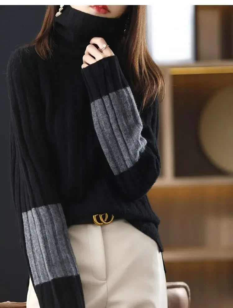 High Neck Sweater Loose and Slim Colored and Warm Knitted Sweater Autumn and Winter New Bottoming Shirt Outerwear Top Women