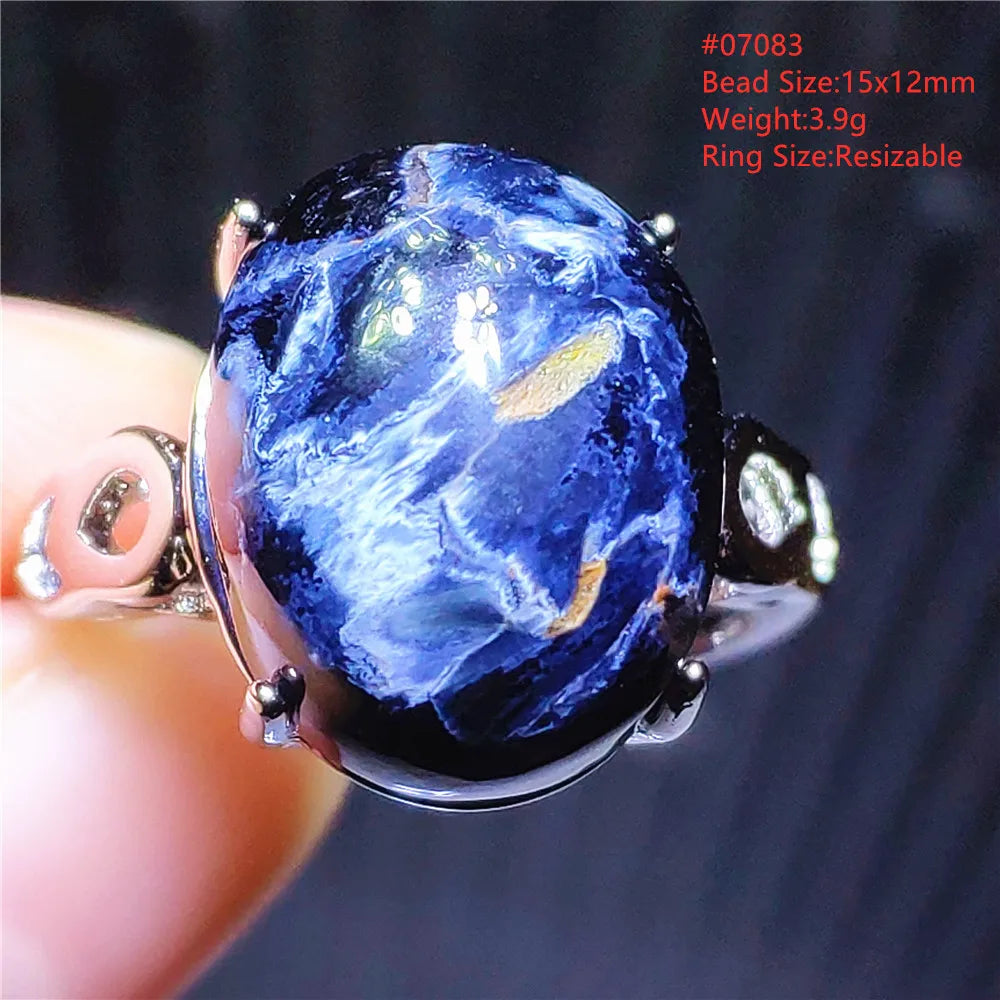 Natural Blue Pietersite Beads Adjustable Ring Woman Men Namibia Pietersite Ring Chatoyant Beads Fashion Silver Jewelry AAAAAA