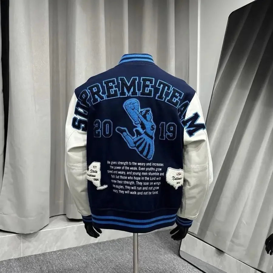 Embroidery Baseball Jacket for Men Streetwear Varisity Jacket Splicing PU Leather Sleeves Women Bomber Jacket Unisex Men Clothes