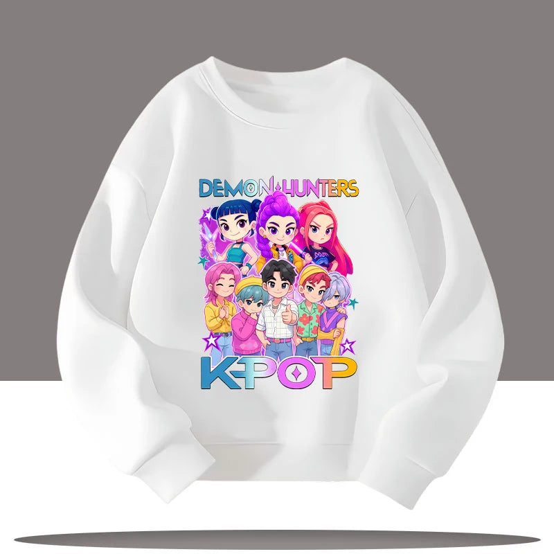 K-pop Demon Hunters Cartoon Print 3-12 Year Old New Style Kids Round-neck Sport Shirt Cute Girl Casual Top Children's Clothing