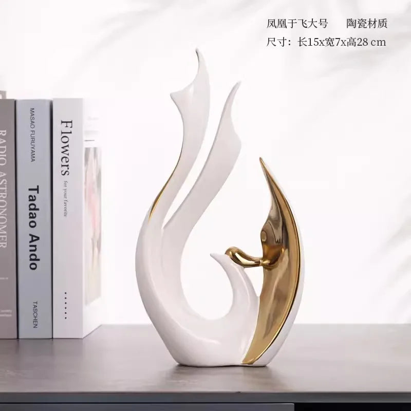 2-piece set of European high-end ceramic art phoenix ornaments, light luxury creative home, living room, TV, wine cabinet, decor