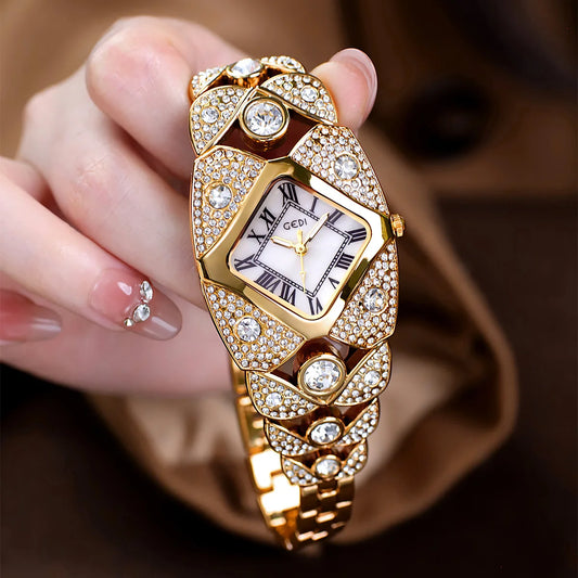2025 New Women Watch Light Luxury Brand Diamond Inlaid Bracelet Watches Waterproof Ladies Fashion Quartz Clock Wristwatch Gift