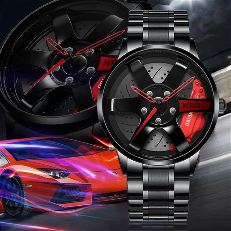 New Fashion Man Luxury Watches For Men Car Wheel Hub Stainless Steel Quartz Watch Mens Military Sport Leather Watch Reloj Hombre