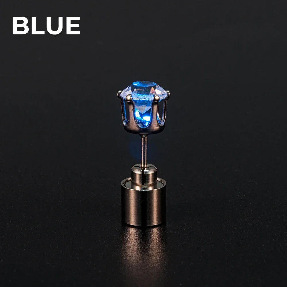 2PCS Colorful LED Luminous Studs Square Zircon Earrings Men Women Bar Rave Wedding Party Ear Stud Jewelry Glowing Earring