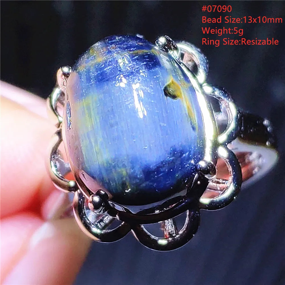 Natural Blue Pietersite Beads Adjustable Ring Woman Men Namibia Pietersite Ring Chatoyant Beads Fashion Silver Jewelry AAAAAA