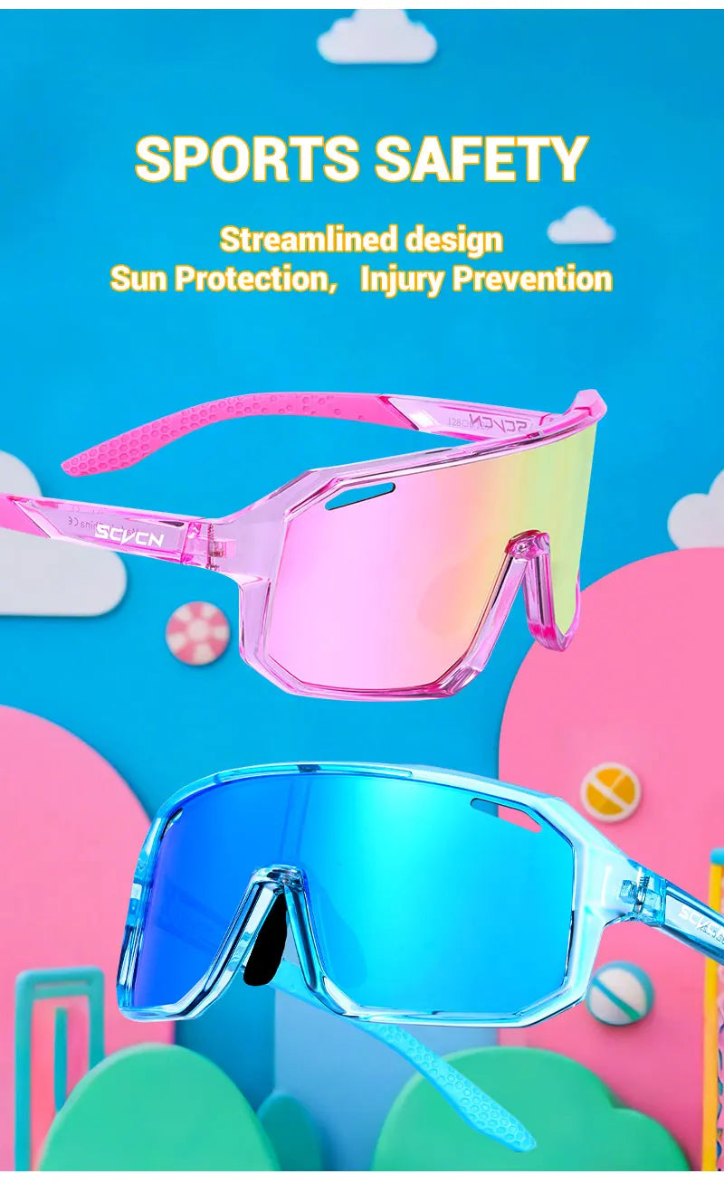SCVCN Children Cycling Glasses Kids Outdoor Sports Sunglasses UV400 MTB Bike Eyewear Girls Boys Camping Fishing Golf Accessories