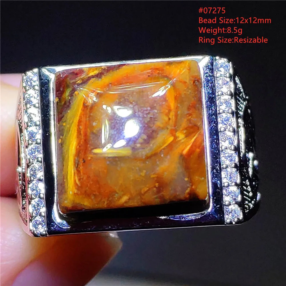 Natural Blue Pietersite Beads Adjustable Ring Woman Men Namibia Pietersite Ring Chatoyant Beads Fashion Silver Jewelry AAAAAA