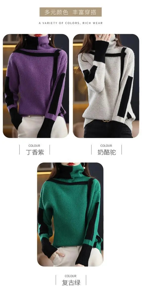 Vintage Ladies Sweater New Turtleneck Autumn Winter Loose Pullover Interior Lapping Knitting Bottoming Shirt Women Clothes Tops