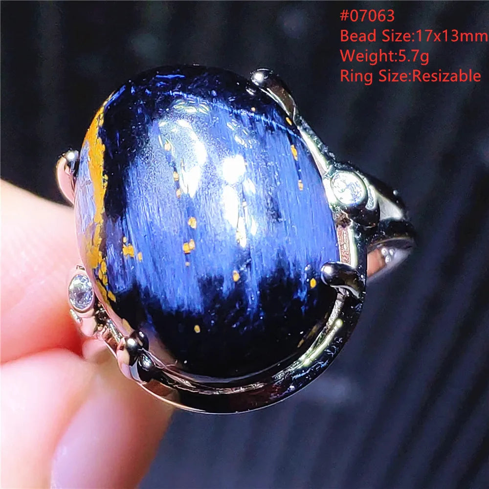 Natural Blue Pietersite Beads Adjustable Ring Woman Men Namibia Pietersite Ring Chatoyant Beads Fashion Silver Jewelry AAAAAA