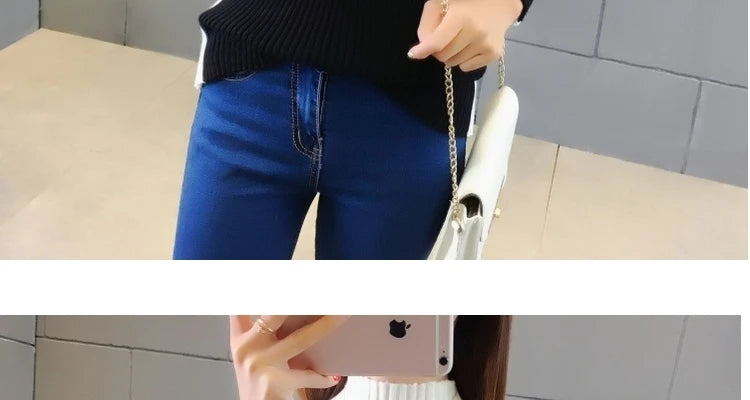 Autumn Winter Turtleneck Contrasting Colors Spliced Sweaters Female Fashion Office Lady Warm Knitted Jumpers Women's Clothing