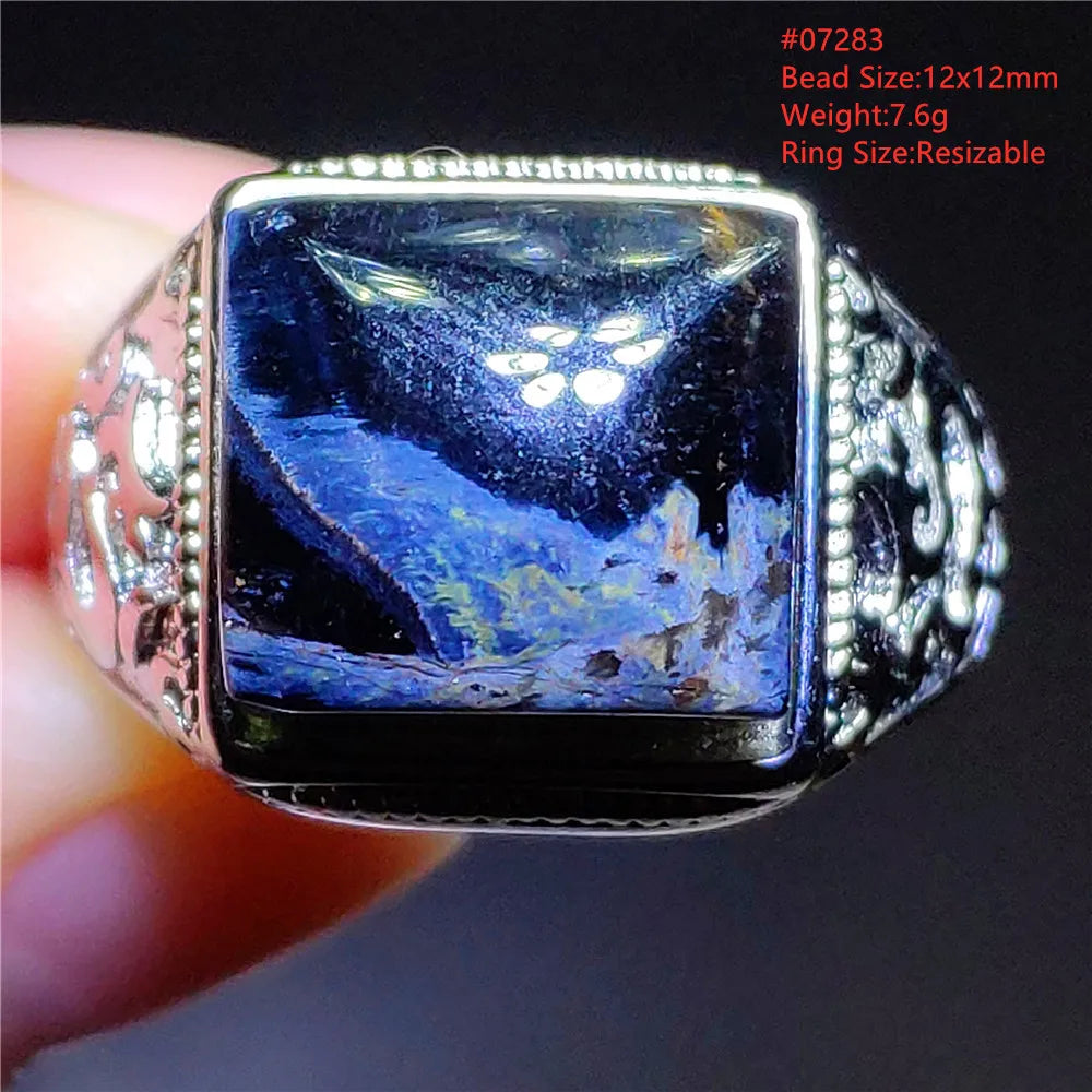 Natural Blue Pietersite Beads Adjustable Ring Woman Men Namibia Pietersite Ring Chatoyant Beads Fashion Silver Jewelry AAAAAA