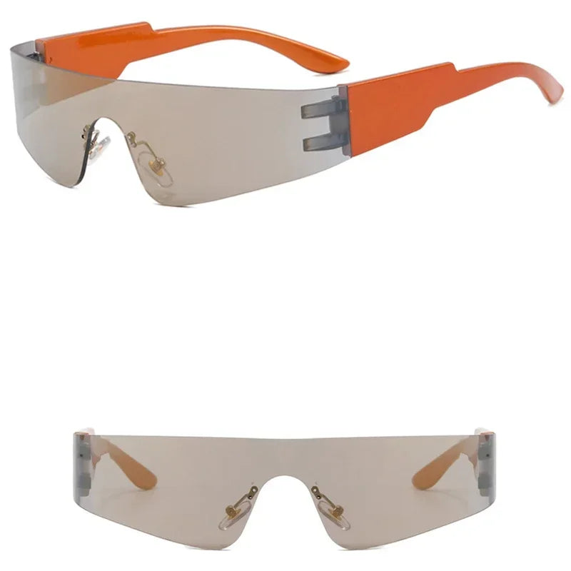 Steampunk Sunglasses for Men Women Y2K Sense of Tech None Frame Sun Glasses Men One Pieces Fashion Punk Goggle Eyewear UV400