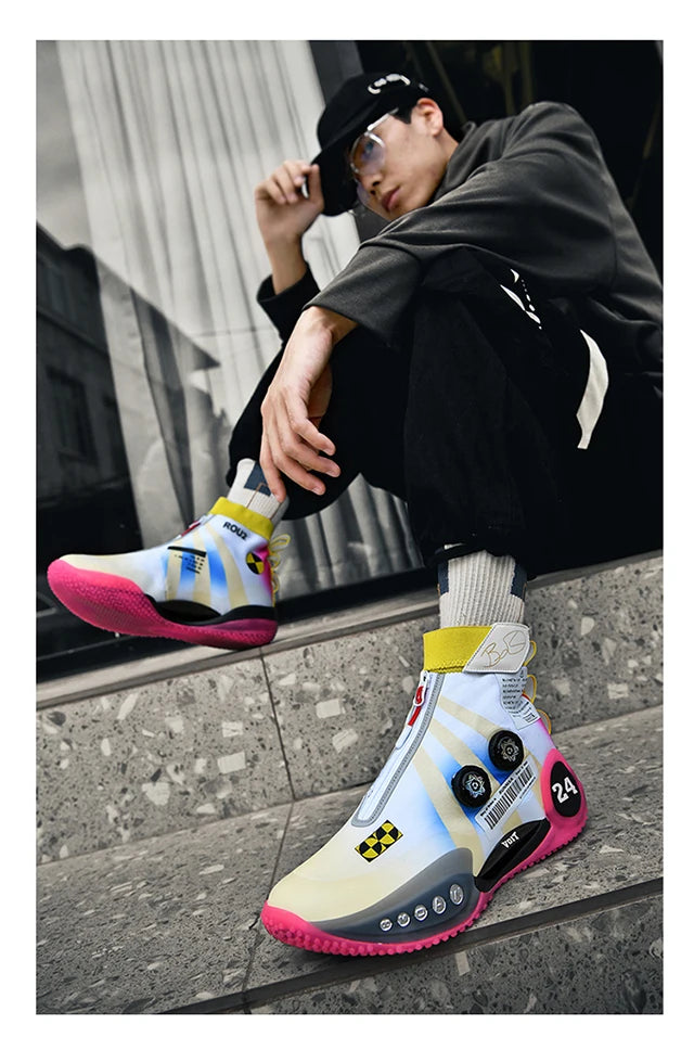 New basketball shoes male high top students wear-resistant outdoor concrete actual combat flying woven breathable combat boots