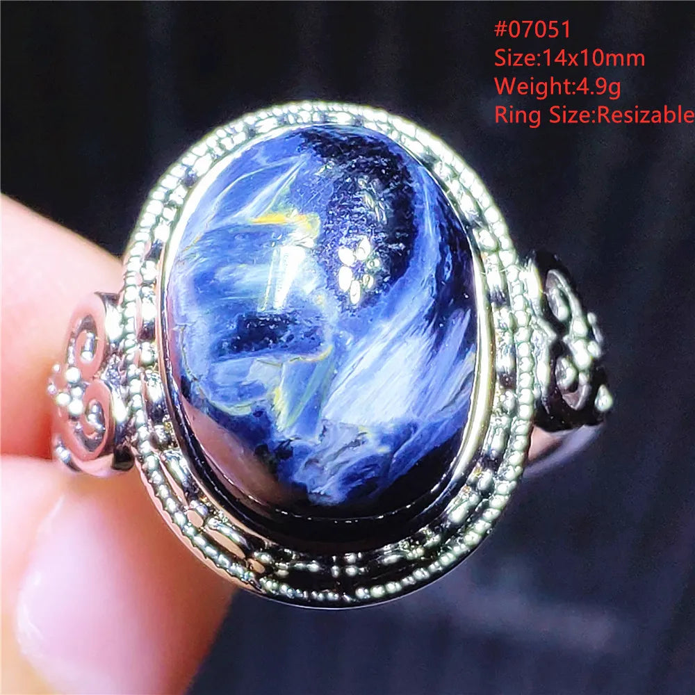Natural Blue Pietersite Beads Adjustable Ring Woman Men Namibia Pietersite Ring Chatoyant Beads Fashion Silver Jewelry AAAAAA