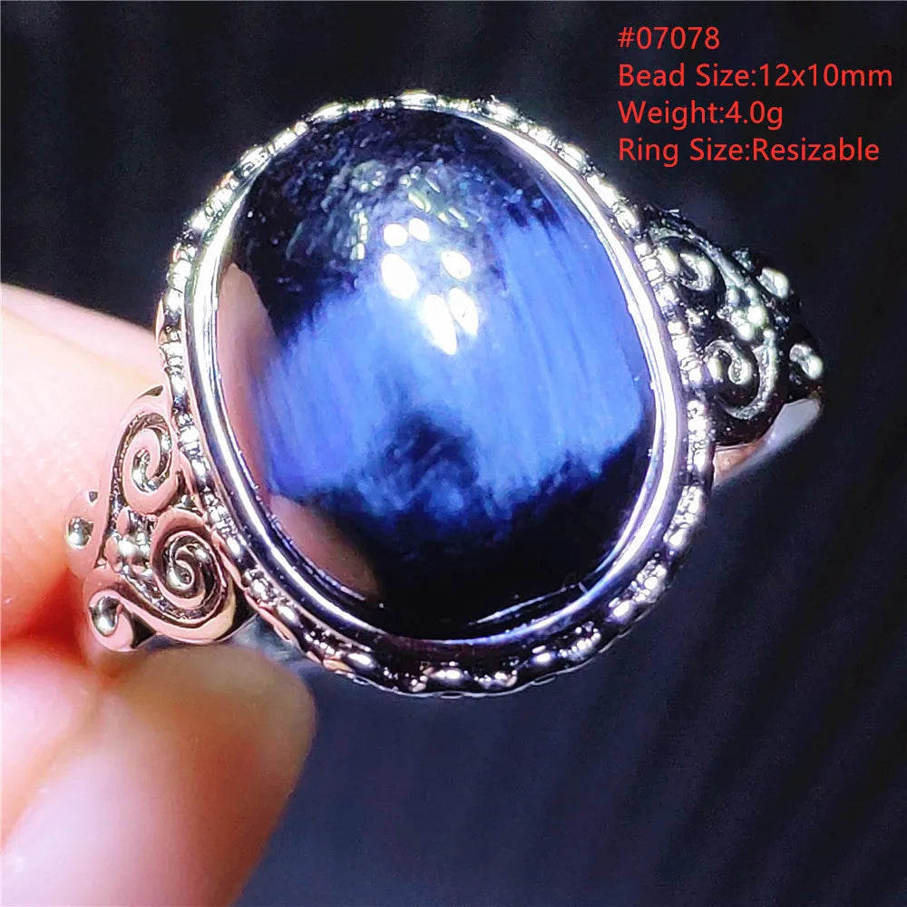 Natural Blue Pietersite Beads Adjustable Ring Woman Men Namibia Pietersite Ring Chatoyant Beads Fashion Silver Jewelry AAAAAA