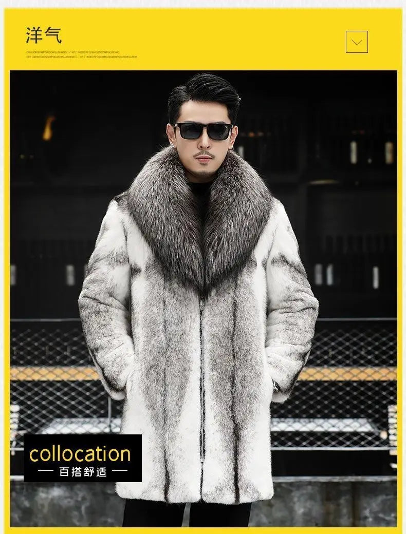 -10 degrees Celsius cold resistant and warm mink fur coat for men's winter imitation raccoon fur collar thickened fur coat