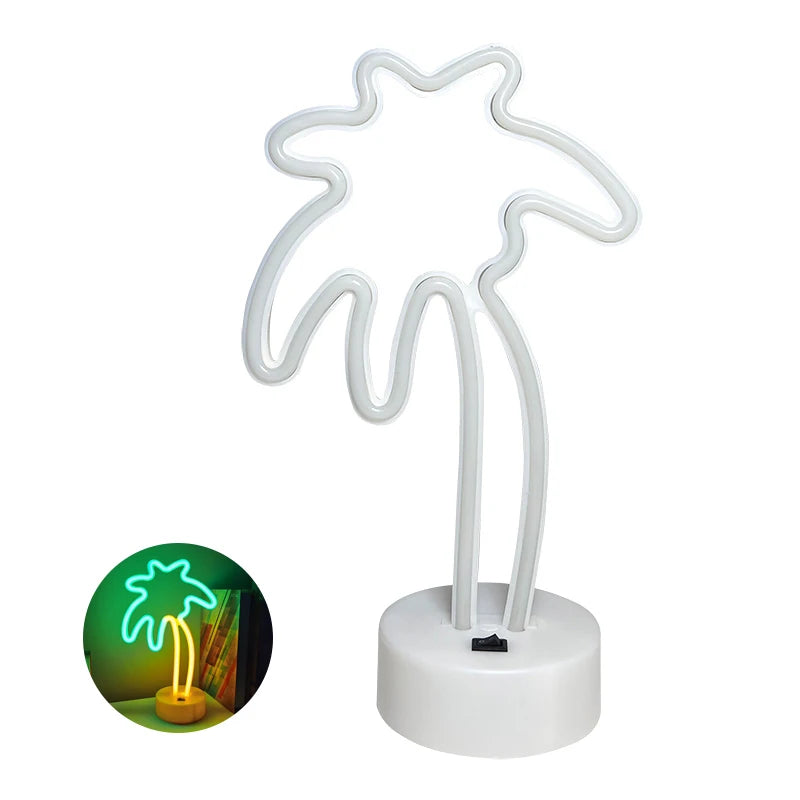 Coconut Palm Tree Neon Signs Light with Holder Base LED Table Lamp Battery/USB Powered Palm for Home Christmas Party Decoration