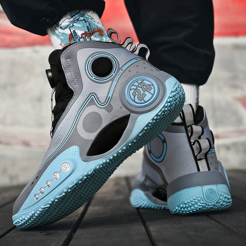 High-top Men Basketball Shoes Kids Rotating Button Basket Boots Brand Design Sneakers Men Outdoor Basketball Training Shoes Male