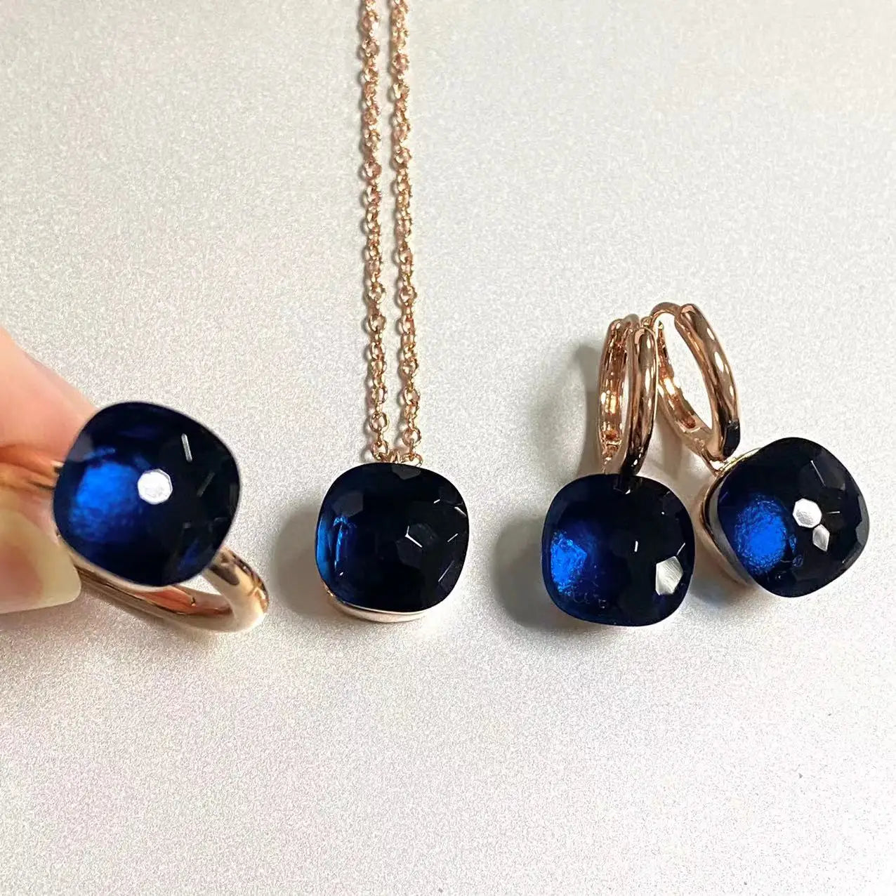 3Pcs/Set Women Ring Earrings Necklace Jewelry Set 34Colors Pink Crystal Jewelry Set Rose Gold Plated Jewelry