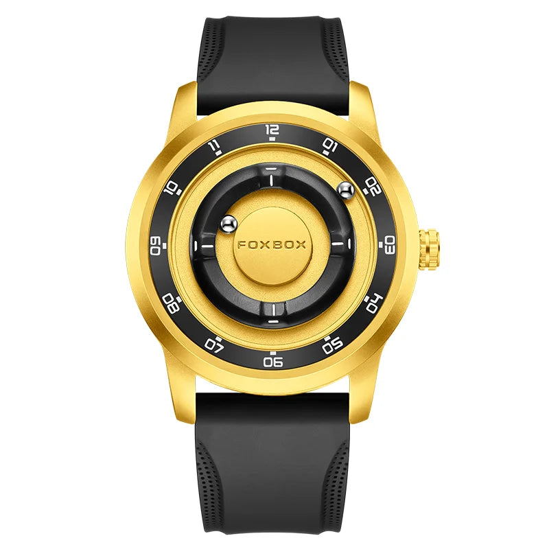 FOXBOX Unique Dial Quartz Man Watch Fashion Casual Sport Silicone Srolling Beads Clock Magnetic Force Waterproof Watches for Men