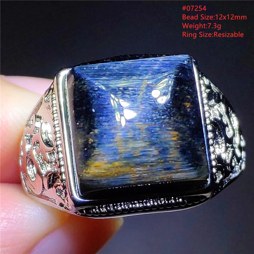 Natural Blue Pietersite Beads Adjustable Ring Woman Men Namibia Pietersite Ring Chatoyant Beads Fashion Silver Jewelry AAAAAA