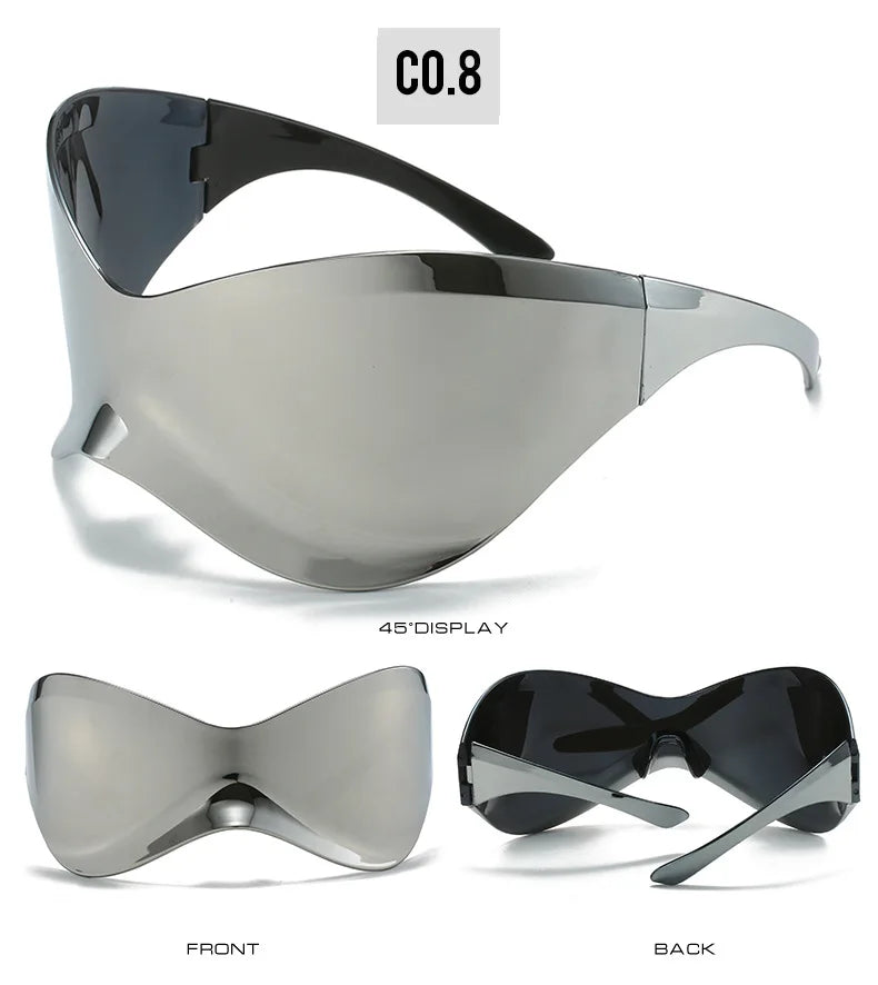 Oversized Futuristic Shield Sunglasses for Women Men Fashion Silver Mask Visor Sun Glasses Female Punk Y2K Eyeglasses