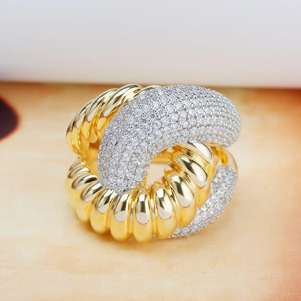 BrideTalk Luxury Corssover Chic Bold Statement Rings with Zirconia Stones 2020 Women Engagement Party Jewelry High Quality