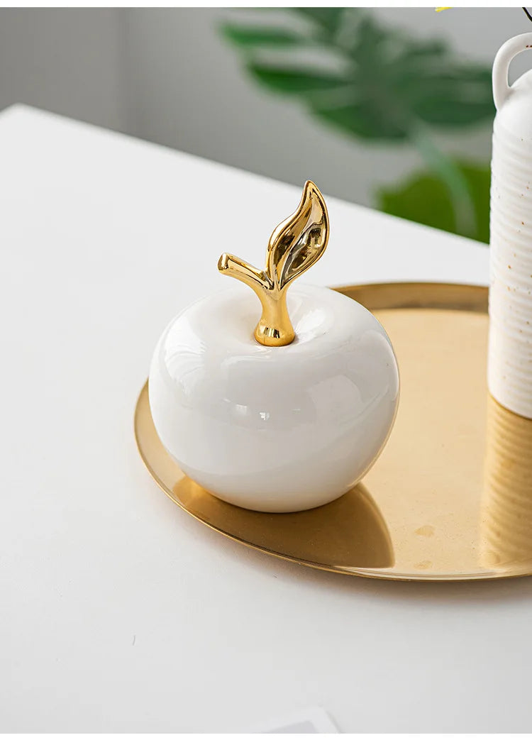 Creative Ceramic Apple Figurines Handicrafts Living Room Art White Apple Sculpture Room Home Decor Accessories Holiday Gifts