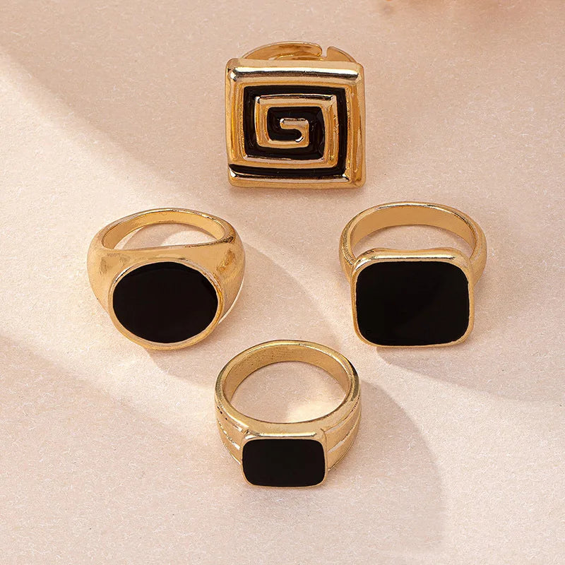 Round and Square Black Enamel Glaze Ring Women Girls Product Fashion Jewelry Hot Sale Party Gift 2025 New Style