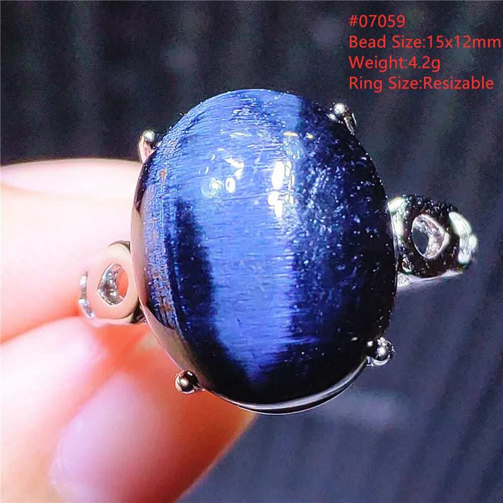 Natural Blue Pietersite Beads Adjustable Ring Woman Men Namibia Pietersite Ring Chatoyant Beads Fashion Silver Jewelry AAAAAA