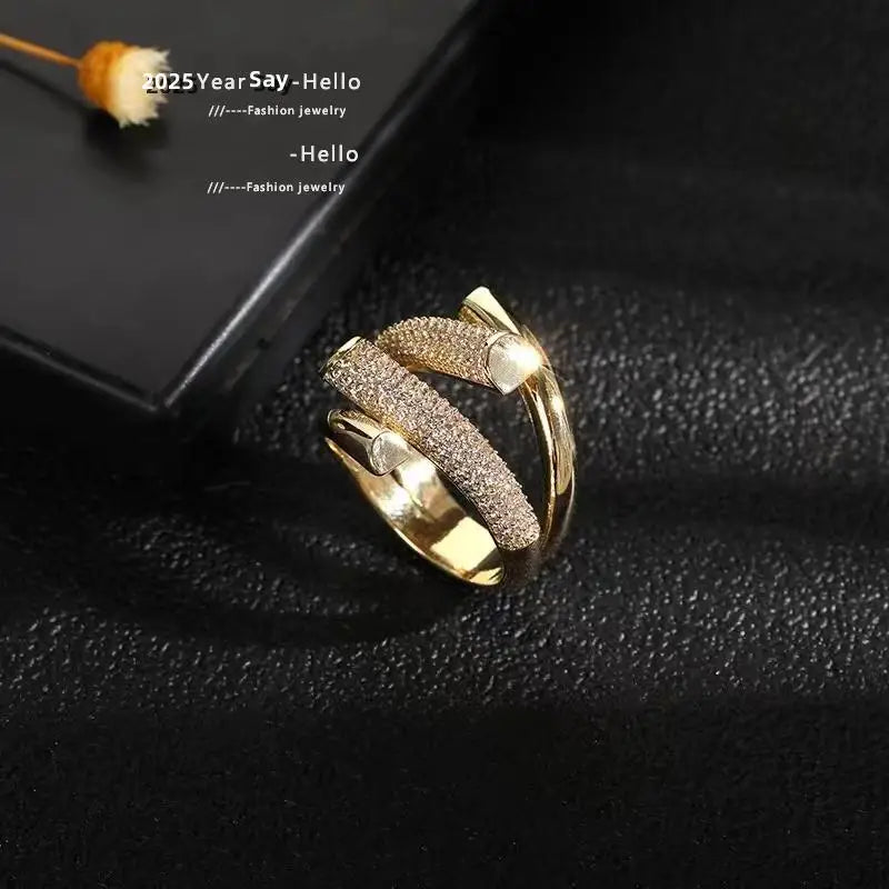 UILZ 2025 NEW French Elegant Multi-layered Rings For Women Luxury Exquisite Zircon 18K Gold-plated Ring Not Fading Jewelry Gift