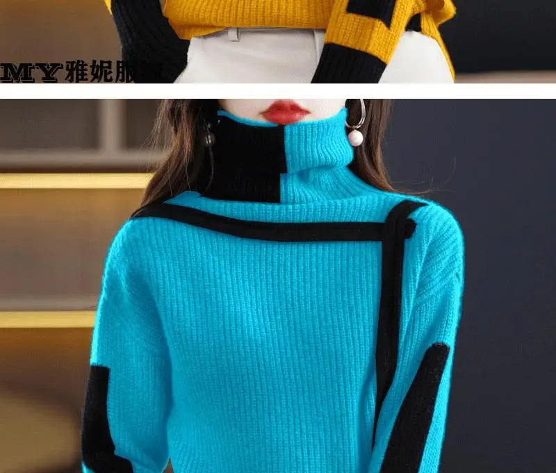 Vintage Ladies Sweater New Turtleneck Autumn Winter Loose Pullover Interior Lapping Knitting Bottoming Shirt Women Clothes Tops