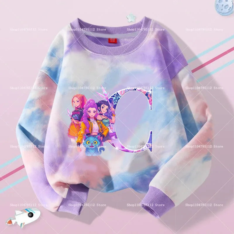 K Pop Demon Hunters Girls Sweatshirt Rumi Mira Zoey A-Z Hoodies Kids Spring Autumn Pullover Children Long Sleeves Clothes Gift