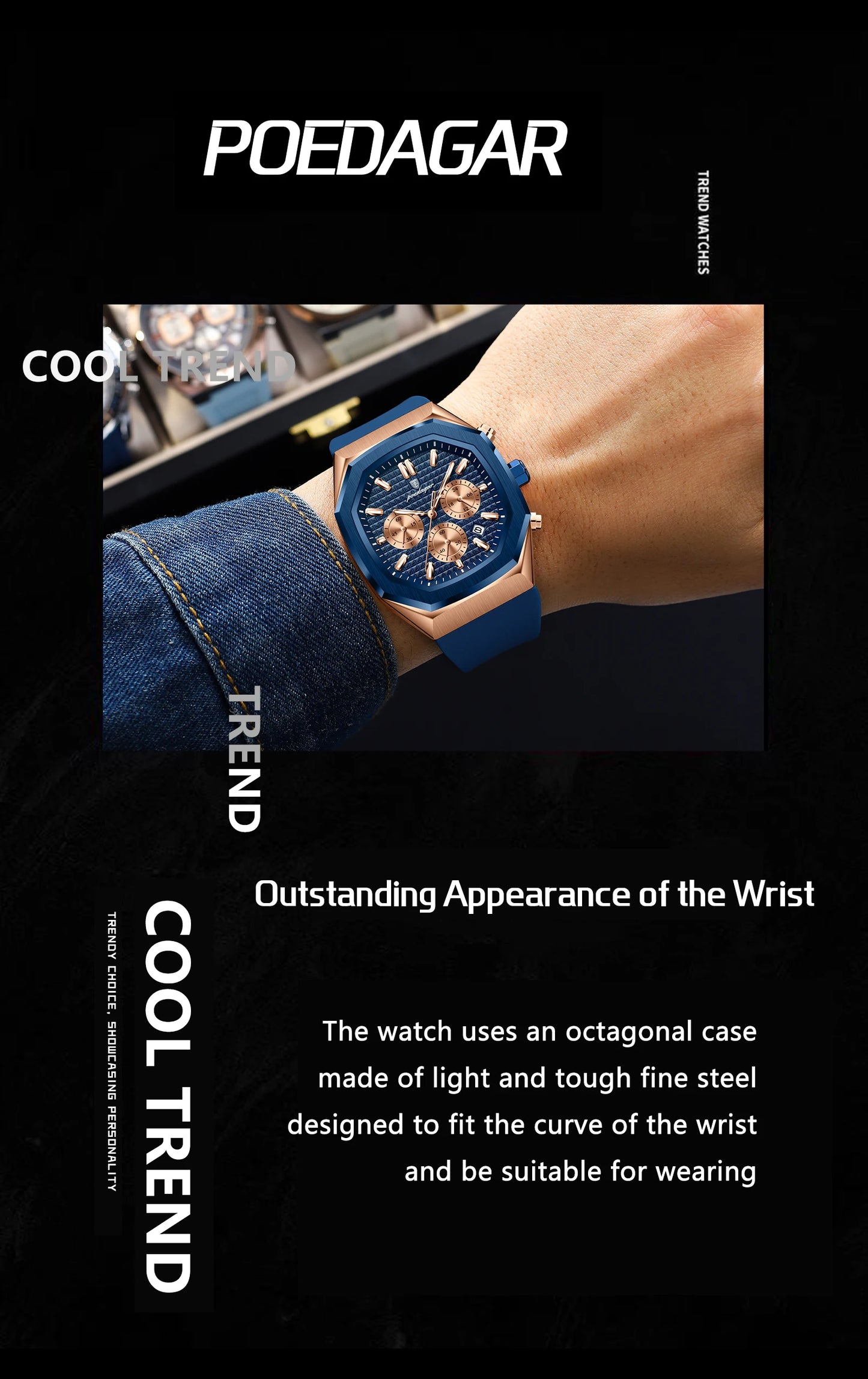 POEDAGAR New Luxury Watches For Men Waterproof Luminous Chronograph Date Man Watch Silicone Strap Fashion Quartz Men Wristwatch