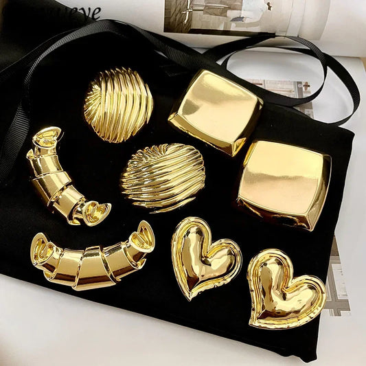 Draweye Metal Gold Color Stud Earrings for Women Vintage Geometric Ins Fashion Pendientes Mujer Simple Elegant Party Jewelry