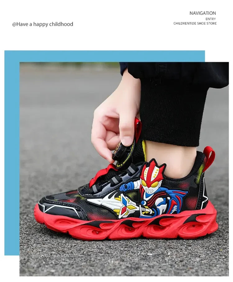 Boys Girls Sneakers Boots LED Footwear Luminous For Kids Light Button Lock Laces Shoes Cartoon Children's Baby Kids