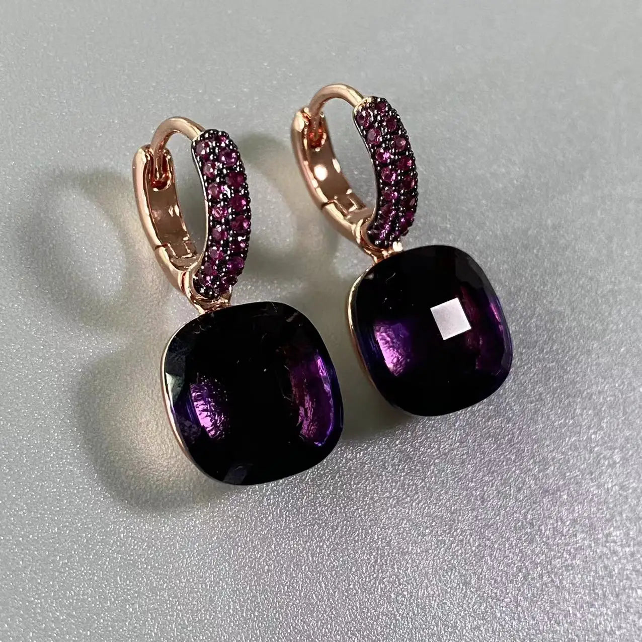 12.6mm Flat Nudo Earrings Inlay Black Zircon Candy Color Crystal Earrings For Women Drop Earrings Fashion Jewelry Gift