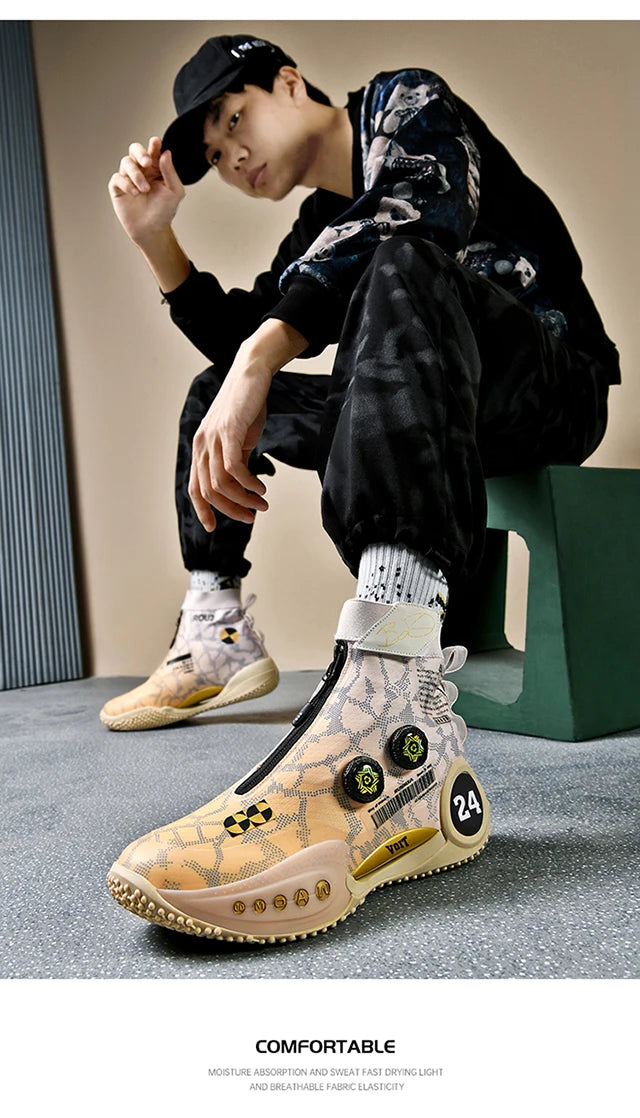 New basketball shoes male high top students wear-resistant outdoor concrete actual combat flying woven breathable combat boots