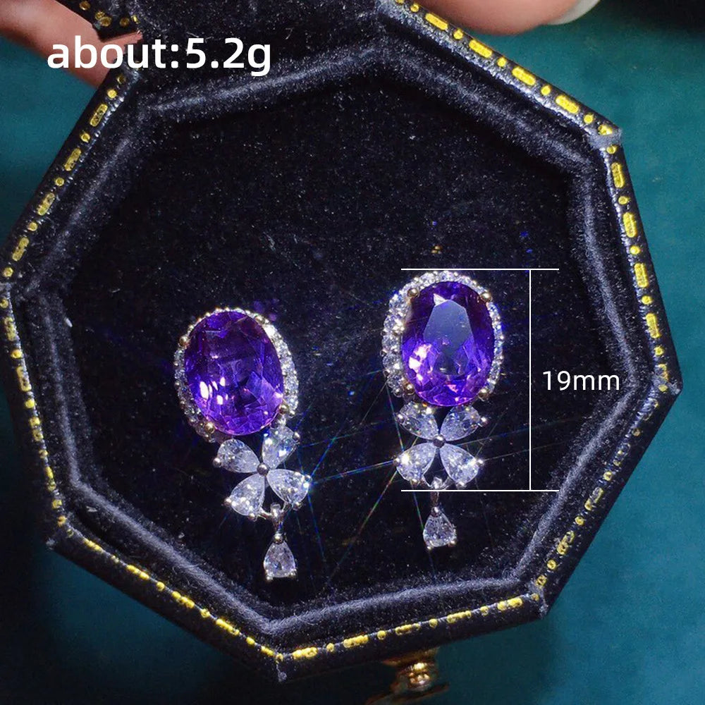 Luxury Square Purple Cubic Zirconia Crystal Earrings  for Women New FashionExquisite Fashion Gold Color Dangle  Wedding Jewelry