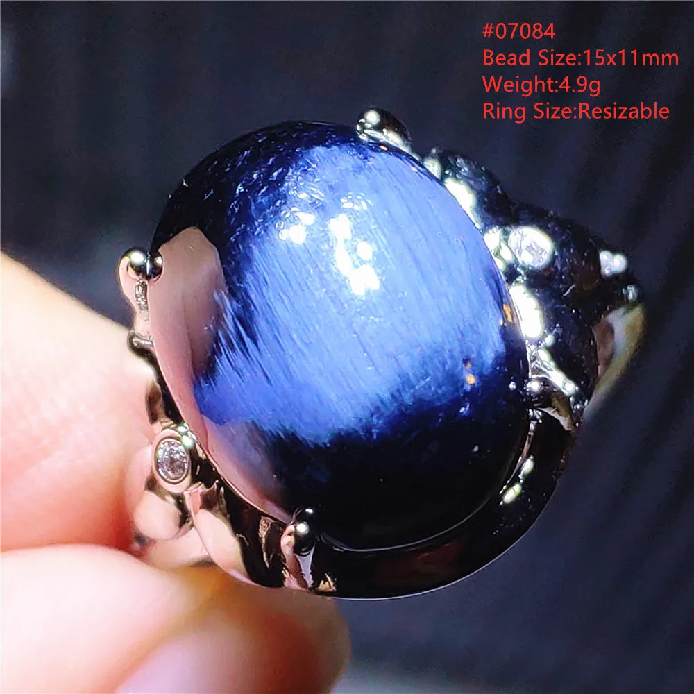 Natural Blue Pietersite Beads Adjustable Ring Woman Men Namibia Pietersite Ring Chatoyant Beads Fashion Silver Jewelry AAAAAA