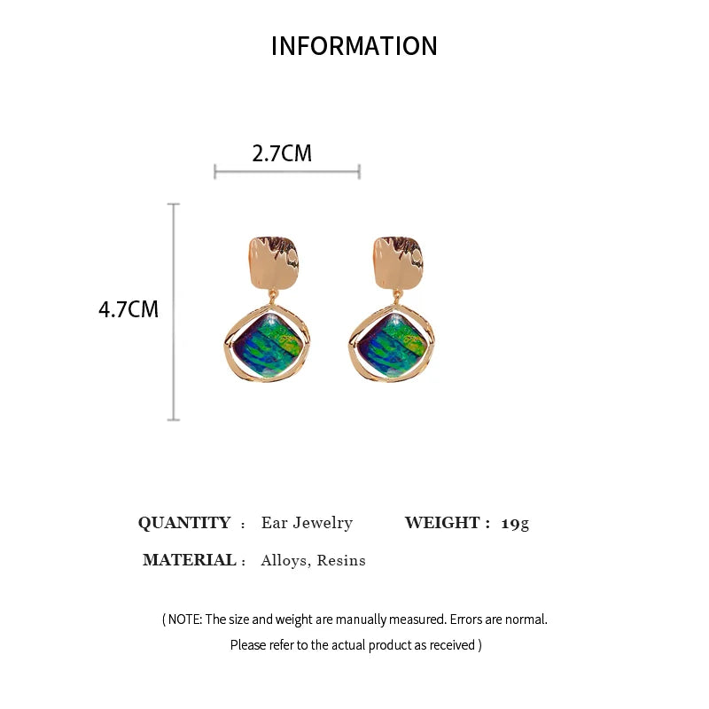 Vintage Green Geometric Rhombus Round Earrings Women Fashion Rhinestone Stud Earrings For Party Wedding Jewelry Accessories