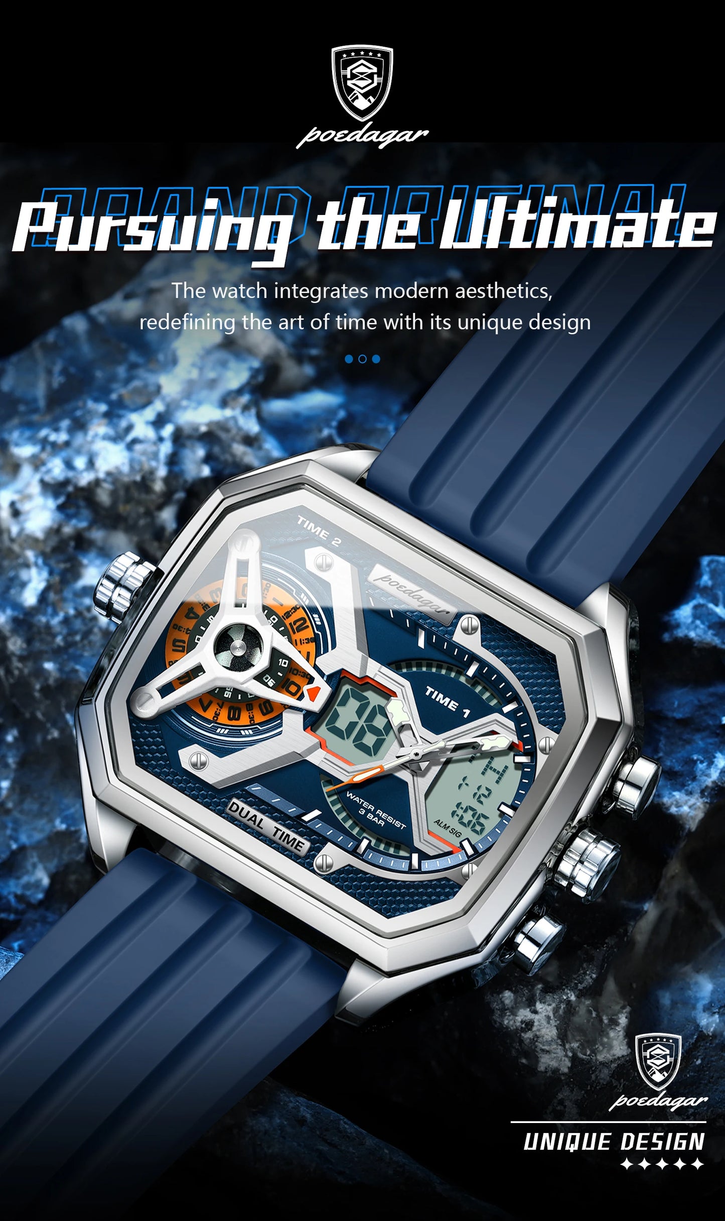 POEDAGAR Top Luxury Men Clock LED Calendar Week Luminous Man Wristwatch Electronic Rectangle Silicone Strap Quartz Men's Watches